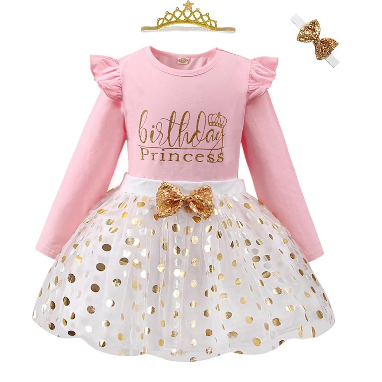 LYQTloml Toddler Kids Baby Girls Birthday Princess Outfits Dress Vest Long Sleeve Shirts Tank Top Dot Mesh Tutu Skirt 2PCS Winter Skirt Set