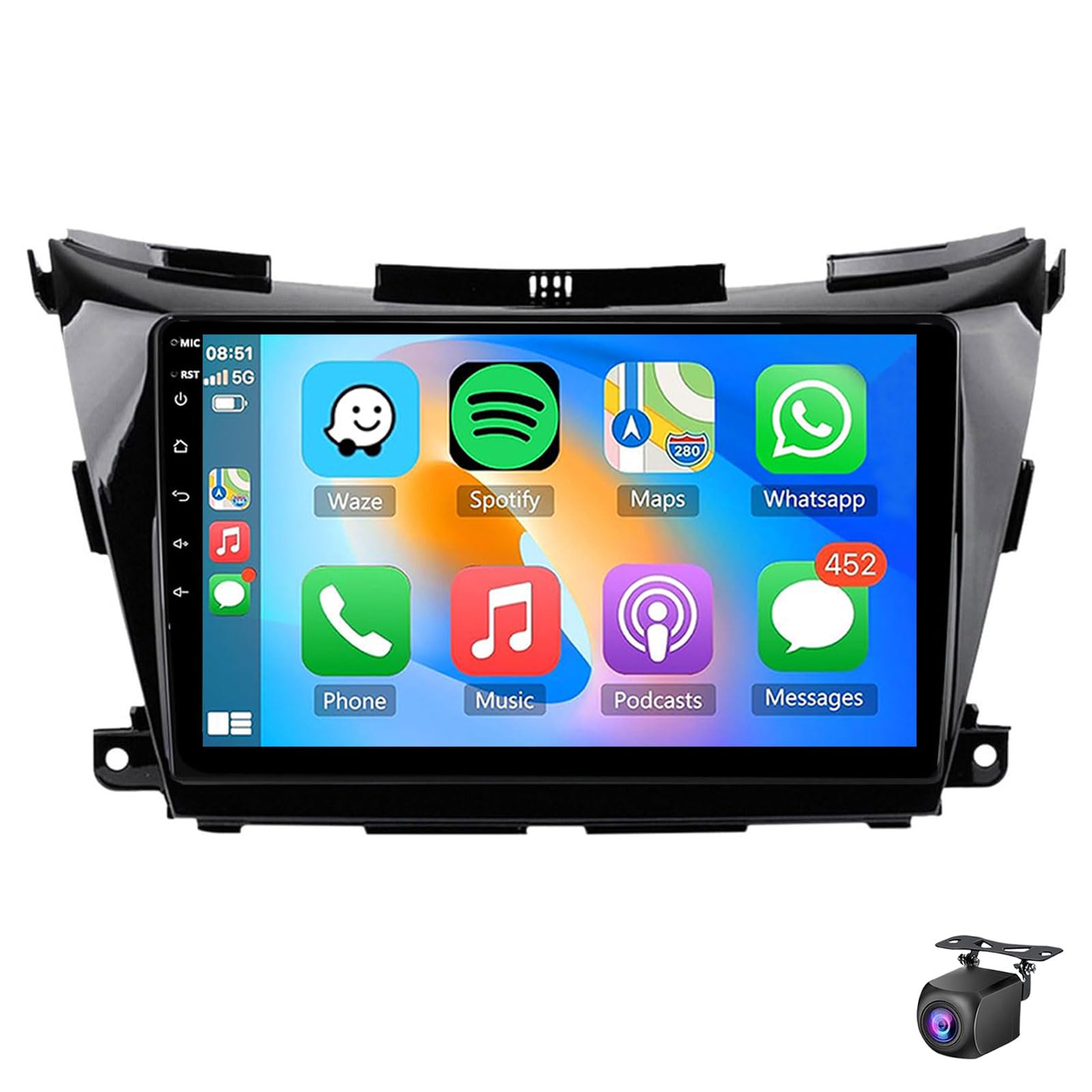 9 Inch Android 15 Car Radio Stereo Ni-ssan Murano 2014-2020 With Wireless CarPlay Android Auto Touch Screen GPS Mirror Link Bluetooth 1080P FM RDS EQ WiFi SWC USB AHD Backup Camera(Size:4Core 1+32G)