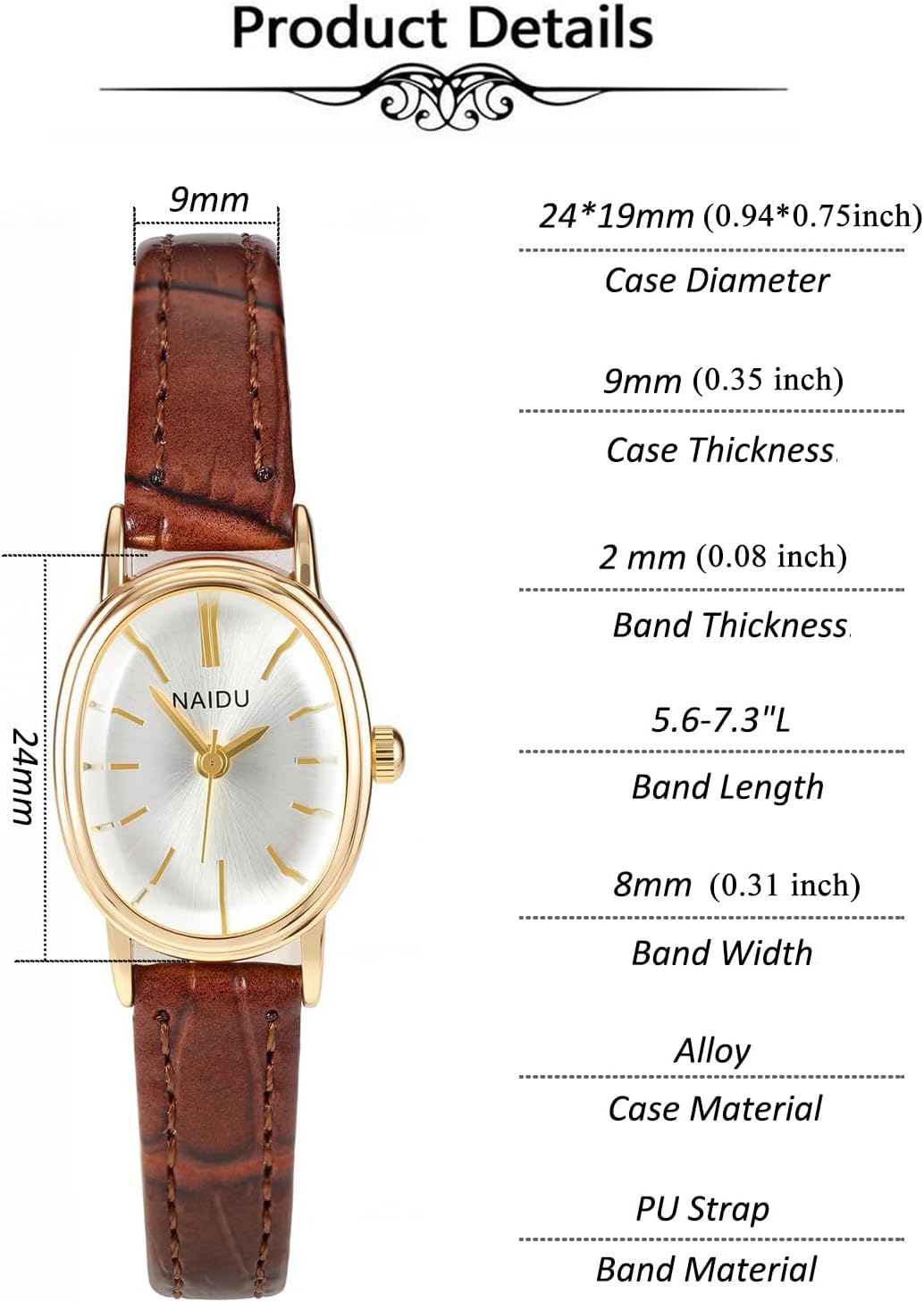 Top Plaza Watches for Women Analog Gold Dial Leather Strap Women's Watch Dainty Vintage Classic Casual Ladies Wrist Watch - Image 5