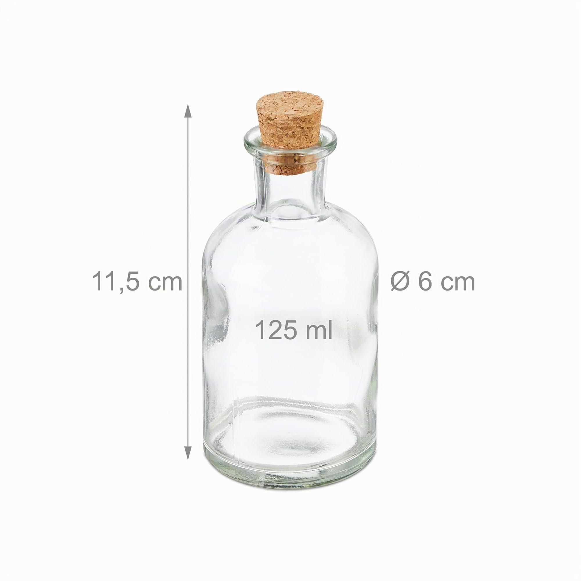 Relaxdays Mini Bouteilles, Lot de 24, Petites fioles, Bouchon de liège, 125ml, à remplir, étiquettes, Transparent/Nature