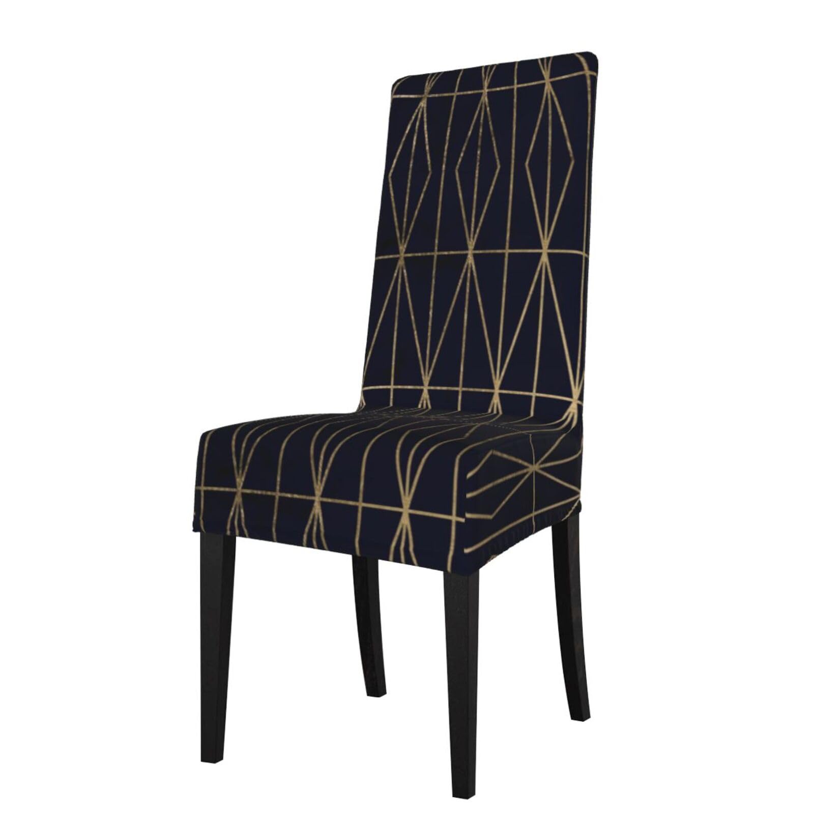 LKYMOH Modern Gold Geometric Triangles Pattern Navy Blue Watercolor, Chair Covers Stretch Chair Slipcovers for Dining Room, for Party Pet Protection Universal Fit Soft Polyester