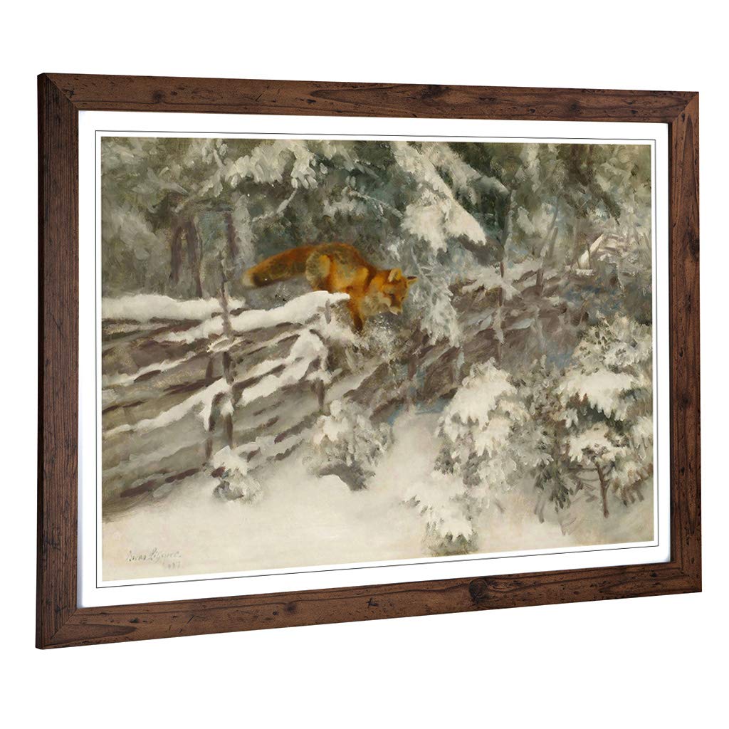 Big Box Art Framed Print of Bruno Liljefors Fox in The Snow Design | Wall Art Picture | Home Decor for Kitchen, Living Room, Bedroom, Hallway, Walnut, A2 / 24.5x18 Inch / 62x45cm