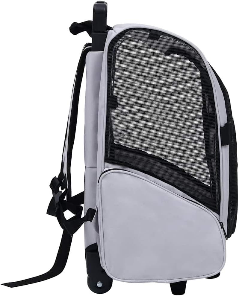 YAFF Grey Fabric Pet Trolley, Collapsible Rectangular Dog & Cat Stroller, Indoor/Outdoor, Lightweight