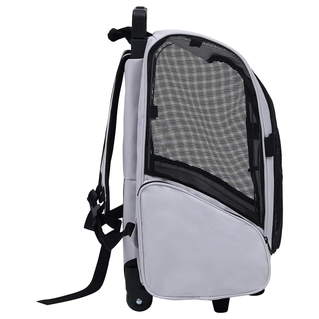 Grey Fabric Collapsible Pet Trolley Rectangular Foldable Multipurpose Carrier for Dogs Cats Rabbits Up to 22 lbs with Adjustable Features and Mesh Panels for Ventilation