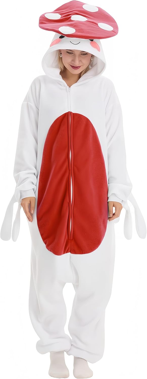 Adult Cute Mushroom Onesie Pajamas Sleepwear Mushroom Halloween Party Costumes