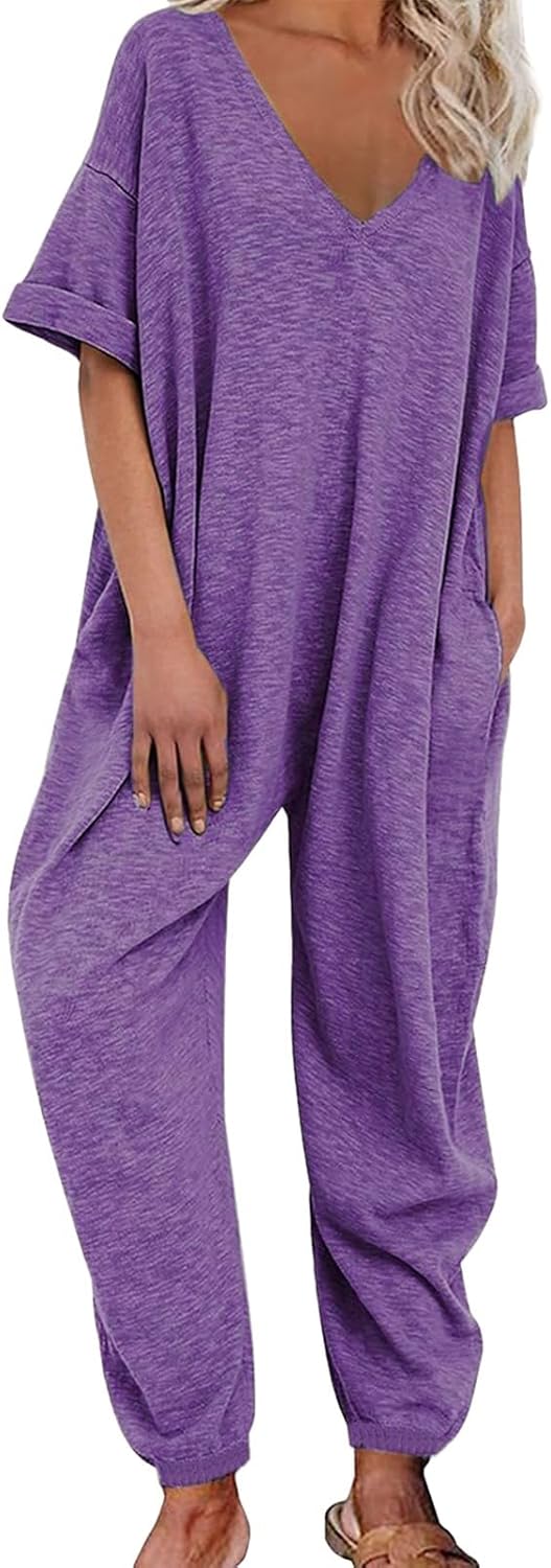 Baggy One-Piece Jumpsuits for Women Casual Short Sleeve Oversized Tshirt Rompers Flowy Beach Outfits Jogger Onesie