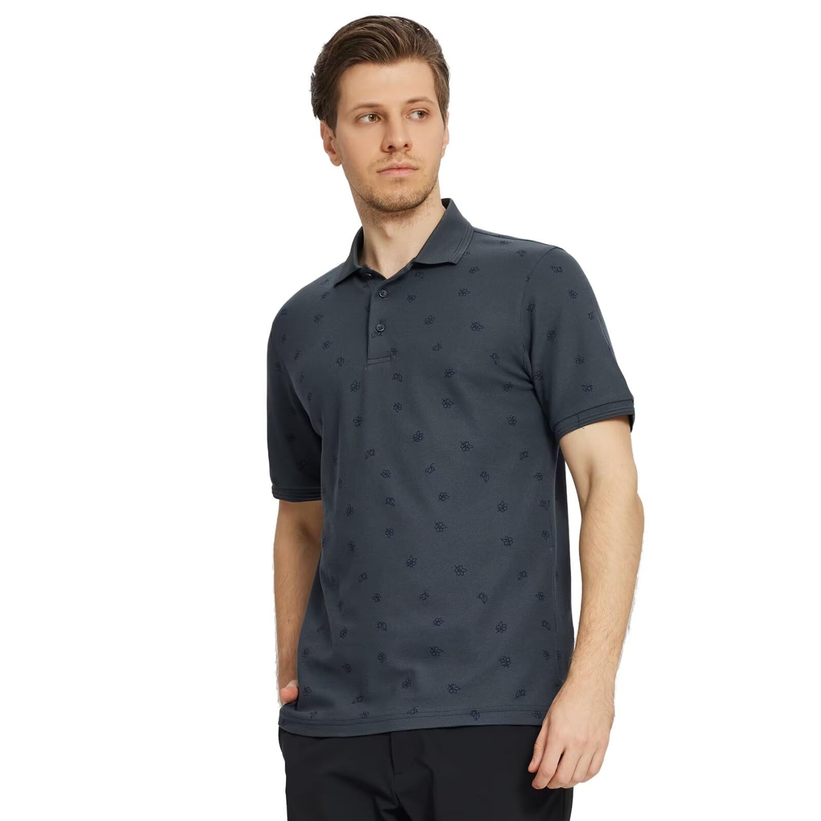 VEBOON Men's Printed Pique Polo Shirt Short Sleeve Casual Collared Breathable Polo Shirt Classic Fit Business Polo Shirt