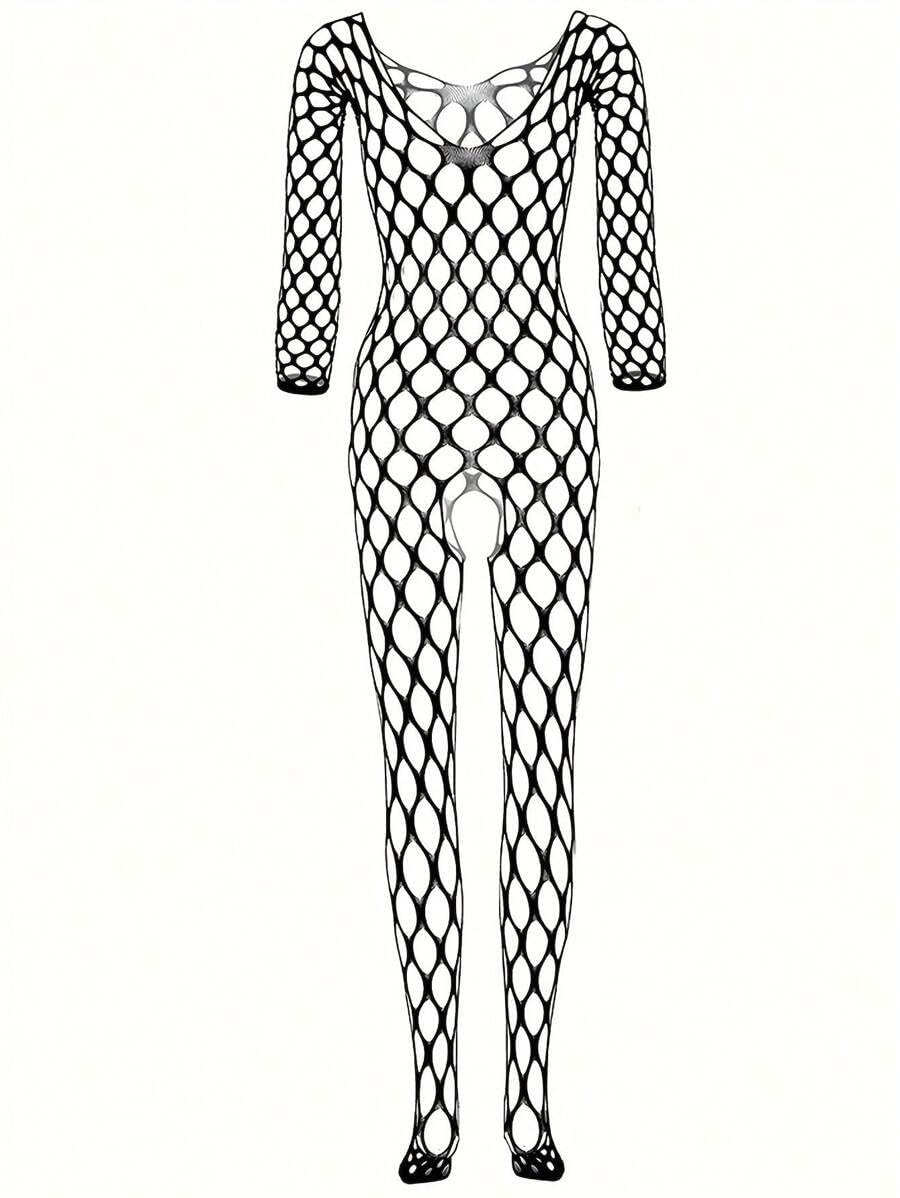 bunny bae Plus Size Women Solid color black Hollow cut out shape bodystocking- free size Classy bodysuits-picture-35