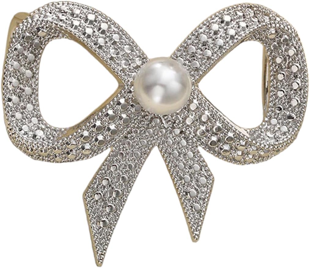 Dainty Bow Silk Scarf Rings Clips for Women Alloy Silver Gold-Toned Shell Pearl Bowknot Ties Shirt Clip Claps Chic Waist Buckle Dress Accessories for Clothing
