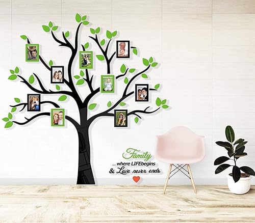 Miniatura 2 de Kinhshion - Marco de fotos con diseño de árbol familiar en 3D para decorar murales de fondo en sala y dormitorio, con 9 marcos de fotos (verde 53.9