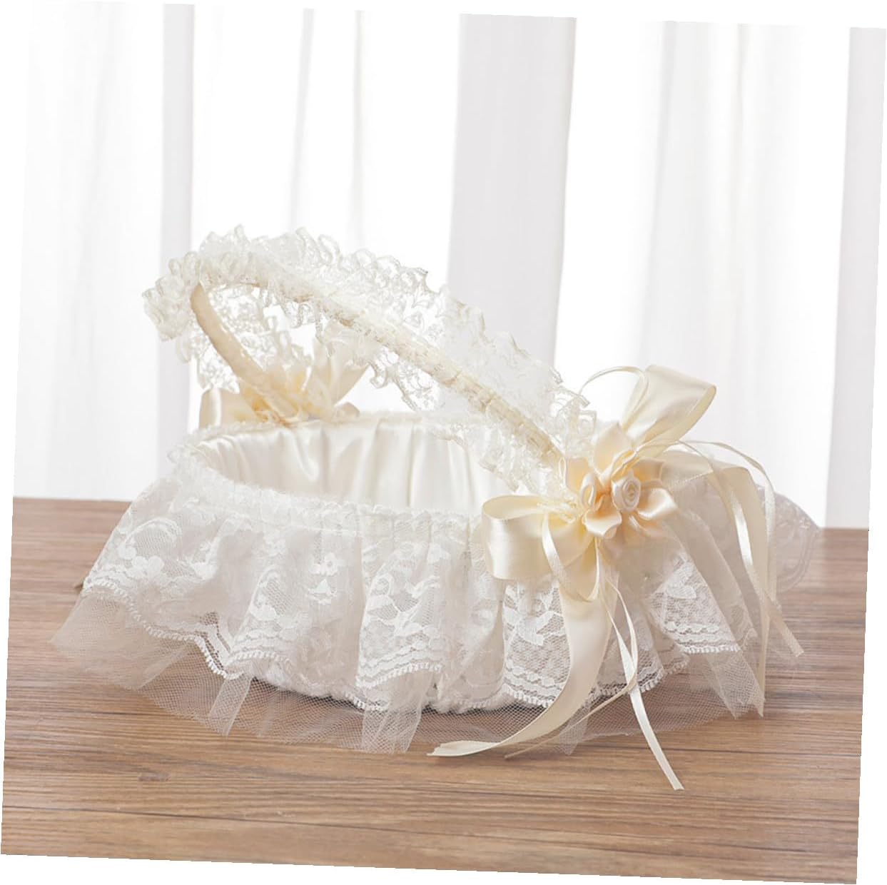 Wedding Flower Girl Basket Small Handheld White Lace Basket Removable Handle for Ceremony Party Supplies