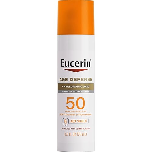 Eucerin Sun Age Defense SPF 50 Face Sunscreen Lotion with Hyaluronic Acid, Hypoallergenic, Non-Comedogenic Sunscreen SPF 50 Free of Fragrance,