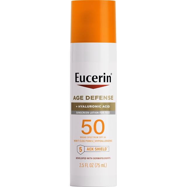 Eucerin Sun Age Defense SPF 50 Face Sunscreen Lotion with Hyaluronic Acid Hypoallergenic Non-Comedogenic Sunscreen SPF 50 Free