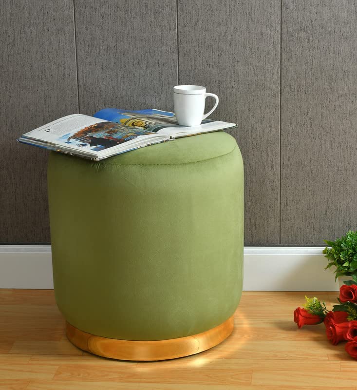 ShadowKart Ottoman Pouffes Sitting Mudda Puffy Stool for Living Room Dressing Table Pouf Round Footstool for Office Home Decor, Holland Velvet Drum, 16x16x18 Inch (GoldPatti-LightGreen) (B09XBGRGQ8) Amazon Price History, Amazon Price Tracker