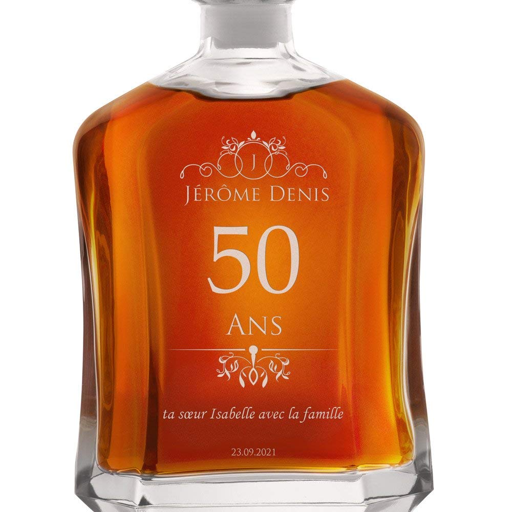 Maverton Ensemble de Carafes Personnalisés a Whisky Rhum Cognac Avec 2 Verres a Whisky Gravés - 700 ml Service Universel Verre Whisky et Carafe - Ans
