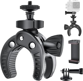 UTEBIT Camera Mount Clamp, Umbrella Clamp Motorcycle Camera Pole Mount Desk Holder Accessories, 360 Ballhead 1/4" Thread Holes with Phone Tripod Mount, Super Clamp for Gopro/DSLR/Stabilizer