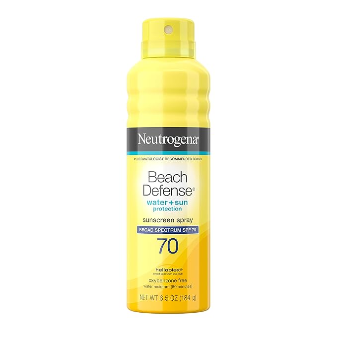Neutrogena Beach Defense Spray Sunscreen with Broad Spectrum SPF 70 Fast Absorbing Sunscreen Body Spray Mist Water Resistant Oil Free UVAUVB Sun Protection, 6.5 Ounce