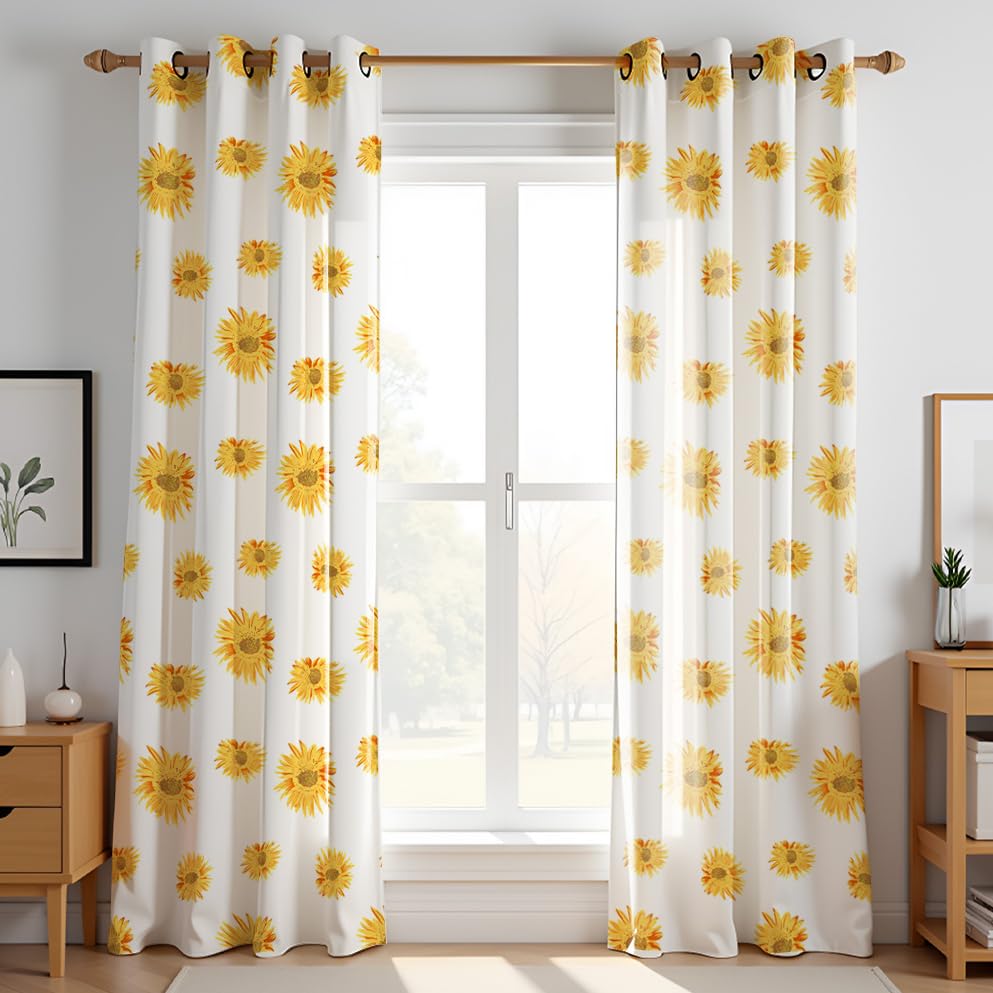 Image of HOMEMONDE Duck Curtain Window 5 Feet 1 Piece- Floral Printed Room Darkening Curtain with Eyelets - (60 Inches, Sunflower Yellow)