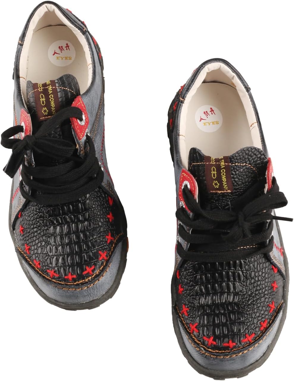 TMA EYES Women's Lace up Flat Leather Shoes With Patchwork Leather Design And Anti Slip Sole - Image 5