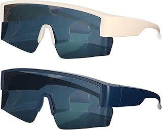 sourcing map 2 lentes de sol deportivos polarizados para ciclismo para hombres y mujeres, bicicleta de montaña, conducción, pesca, correr, color beige/azul y gris