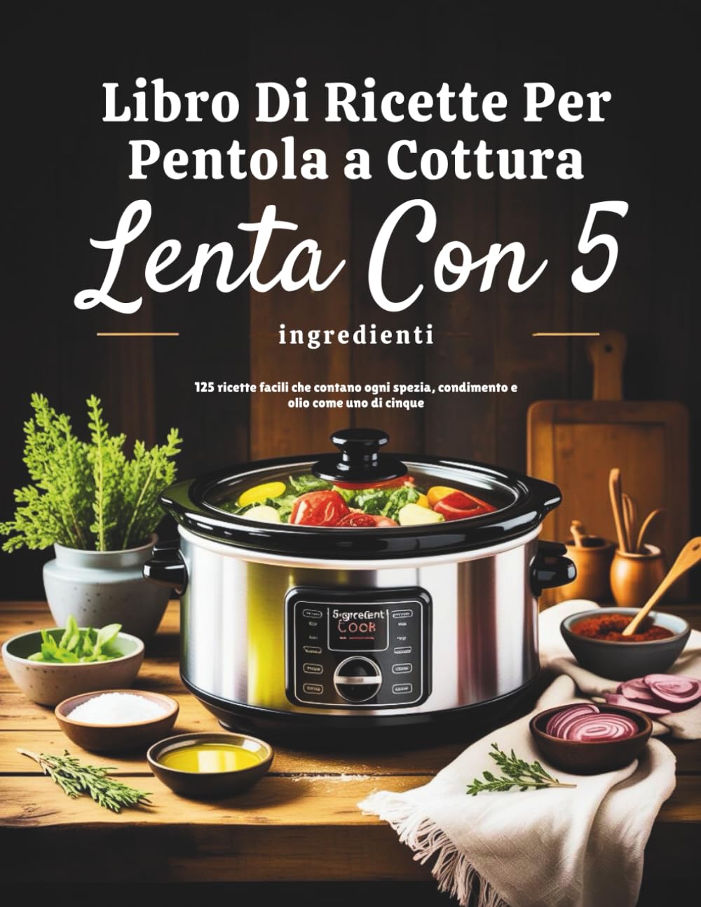 Libro di ricette per pentola a cottura lenta con 5 ingredienti (Edizione italiana): 125 ricette facili che contano ogni spezia, condimento e olio come uno di cinque