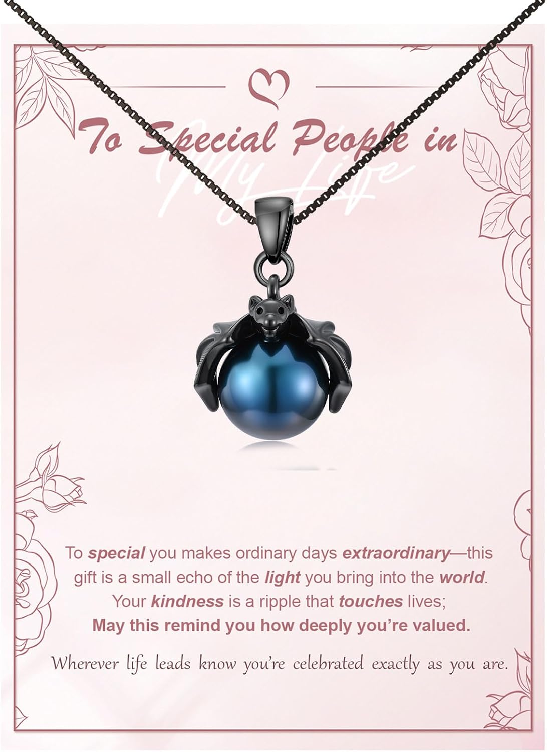 Tahitian Black Pearl 8MM AAAA 18K Black Gold Plated Sterling Silver Bat Pendant Necklace for Women Wife Mom Girlfriend Her Jewelry Gift for Anniversary Birthday Halloween - Image 7