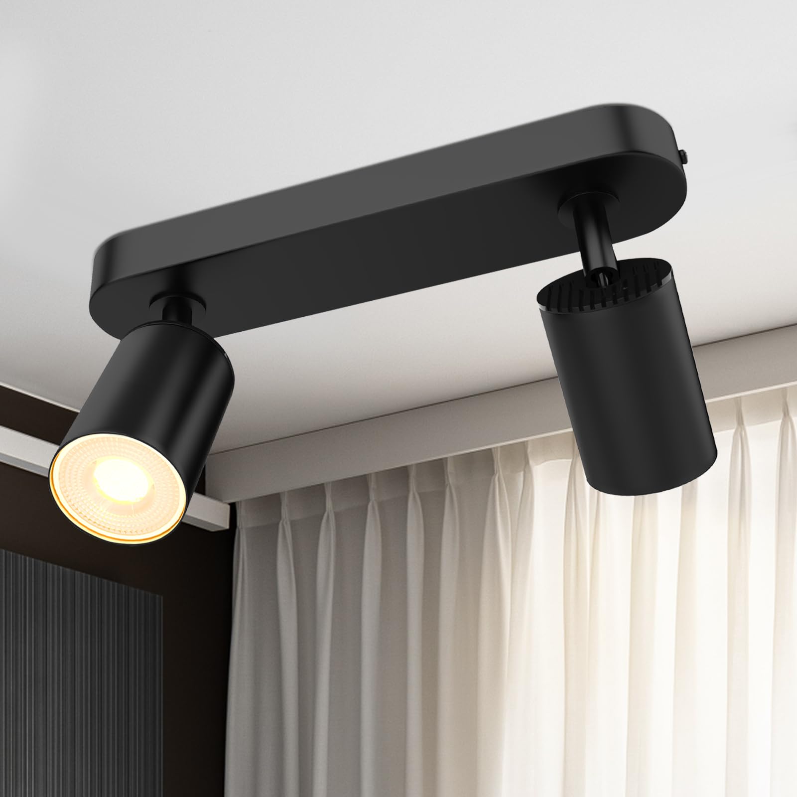 JVURICE Deckenlampe Flur Küche Schlafzimmer, 360° Drehbar & 90° Neigbar Deckenspot GU10, 100W Max, Metall Aluminium, Deckenstrahler Lampen für Wohnzimmer, Bad, Flur (Schwarz, 2 Flammig)