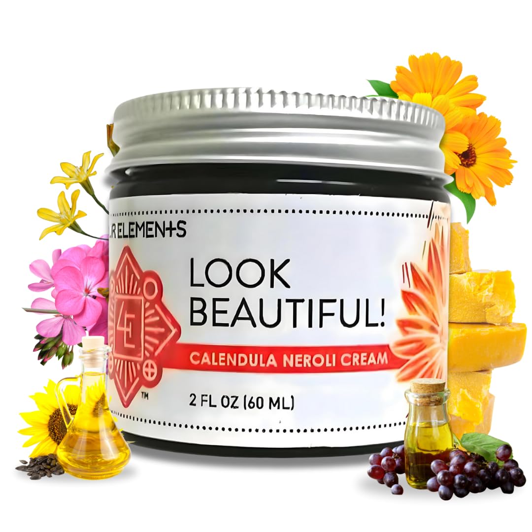 Four Elements 4E Calendula Neroli Cream 2 Oz | Organic Face Moisturizing Cream with Shea Butter & Essential Oils | Hydrating Skin care for Soft, Smooth Skin | Self-Care Gifts for Women