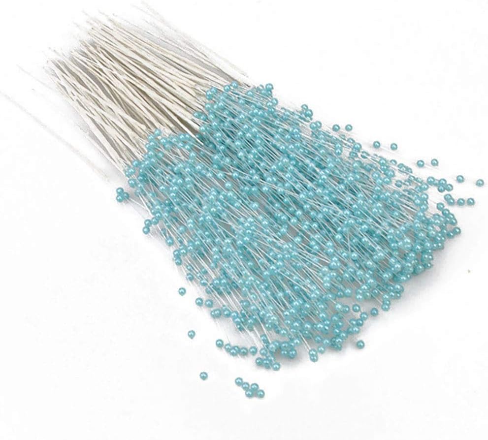 Fodattm 100 Stems Imitation Pearl Sticks Beaded String for Crafts Spray Beads Wire Stems DIY Accessories Christmas Garland Wedding Bridal Flower Bouquet Party Table Decor (Blue)
