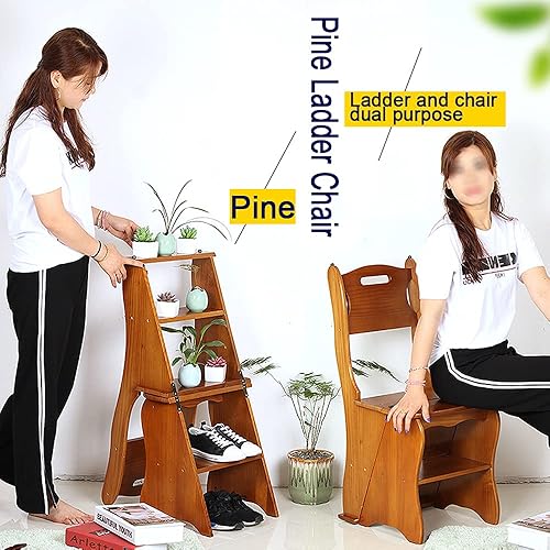 Miniatura 4 de Silla plegable de madera para biblioteca, taburete multifuncional 2 en 1, ligero, portátil, multifuncional, taburete de 4 escalones de doble Nogal