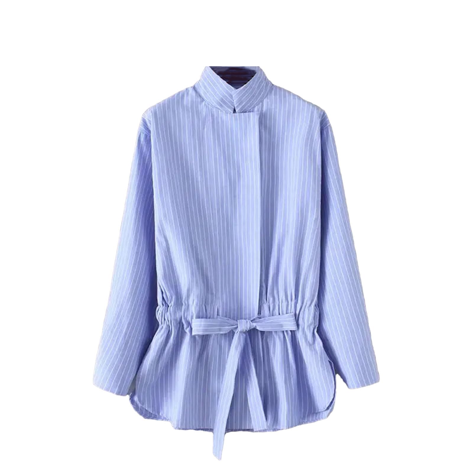 Camicetta da donna vintage a righe da donna, elegante, casual, con lacci, per ufficio, lavoro, a righe