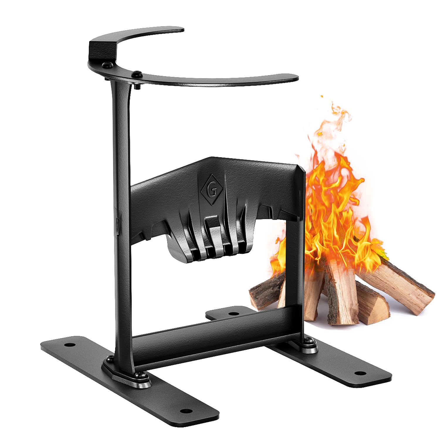 GREENER Dia.11.4'' Firewood Kindling Splitter Stand with Cover-Cast Steel Manual Log Splitter Wedge, Heavy Duty Wood Splitter Tool, Safe Easy Kindling Firewood Cutter Cracker Portable, 13LBS (Black)