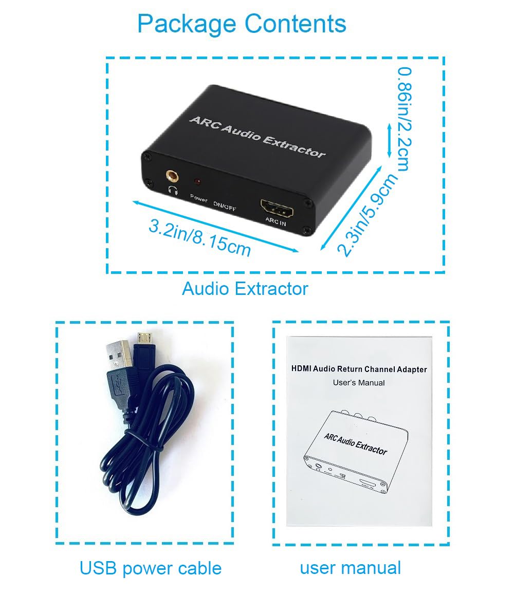 Extractor de audio de arco HDMI, ARC a RCA + óptico + 3,5 mm + convertidor coaxial/adaptador, adecuado para conectar TV HDMI ARC a sistemas de sonido, no compatible con CEC