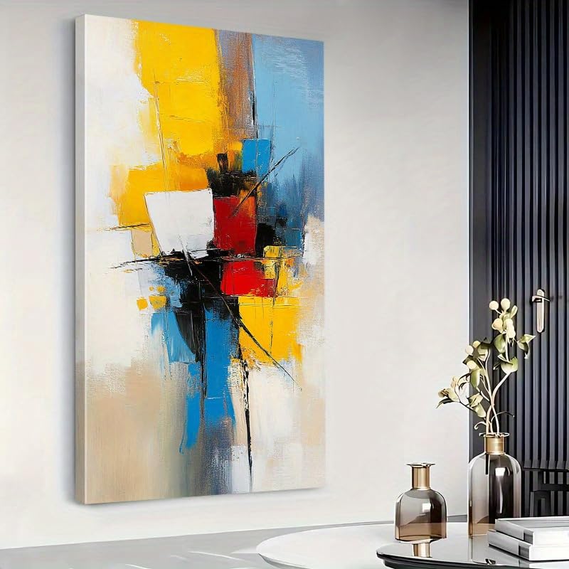 Vortex bleu et jaune grand tableau moderne pour salon