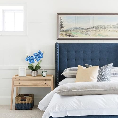 Miniatura 6 de Briful Flores de orquídea falsas de 13 pulgadas, orquídeas azules, flores artificiales con jarrón de cerámica plateada, orquídea sintética para