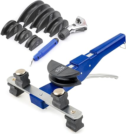 Pipe Tube Bender Kit, 1/4"-7/8" Compact Tubing Bender Tool Set, 90° Pipe Bending HVAC Tools Equipment with 7 Dies and Pipe Cutter for Copper Steel Aluminum Brass Tube