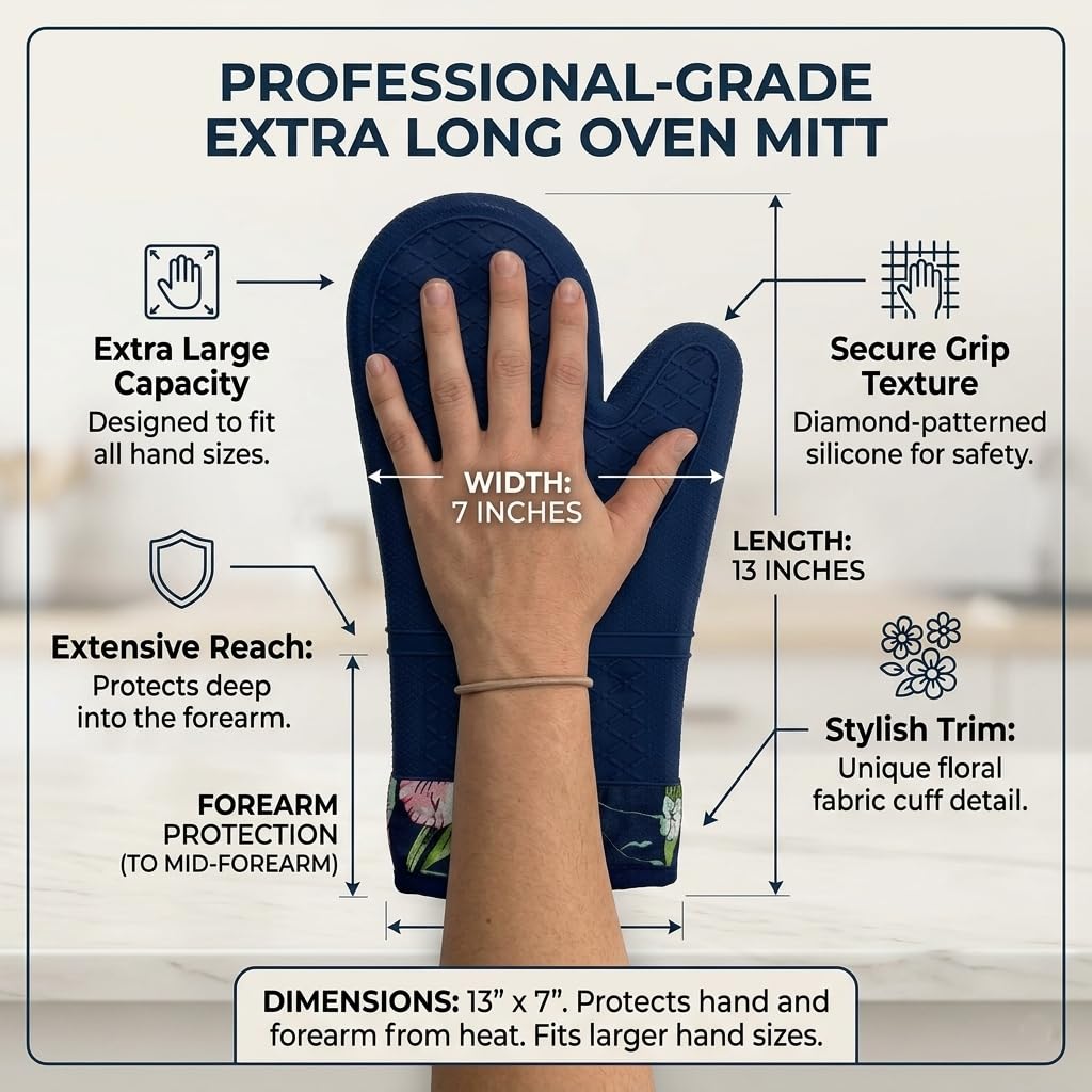 Gants de cuisine en silicone résistants à la chaleur, extra longs, antidérapants, doublure en coton doux, parfaits pour la pâtisserie, la cuisine et le barbecue, gants de cuisine 33 x 17,8