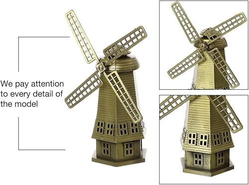 Miniatura 3 de ZOVIE Estatua de molinos de viento neerlandeses de metal para decoración del hogar hecha de cobre puro (molinos de viento holandeses)