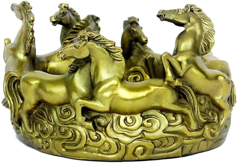 Cendrier en laiton huit chevaux sculpture chinoise Feng Shui de table pour la richesse