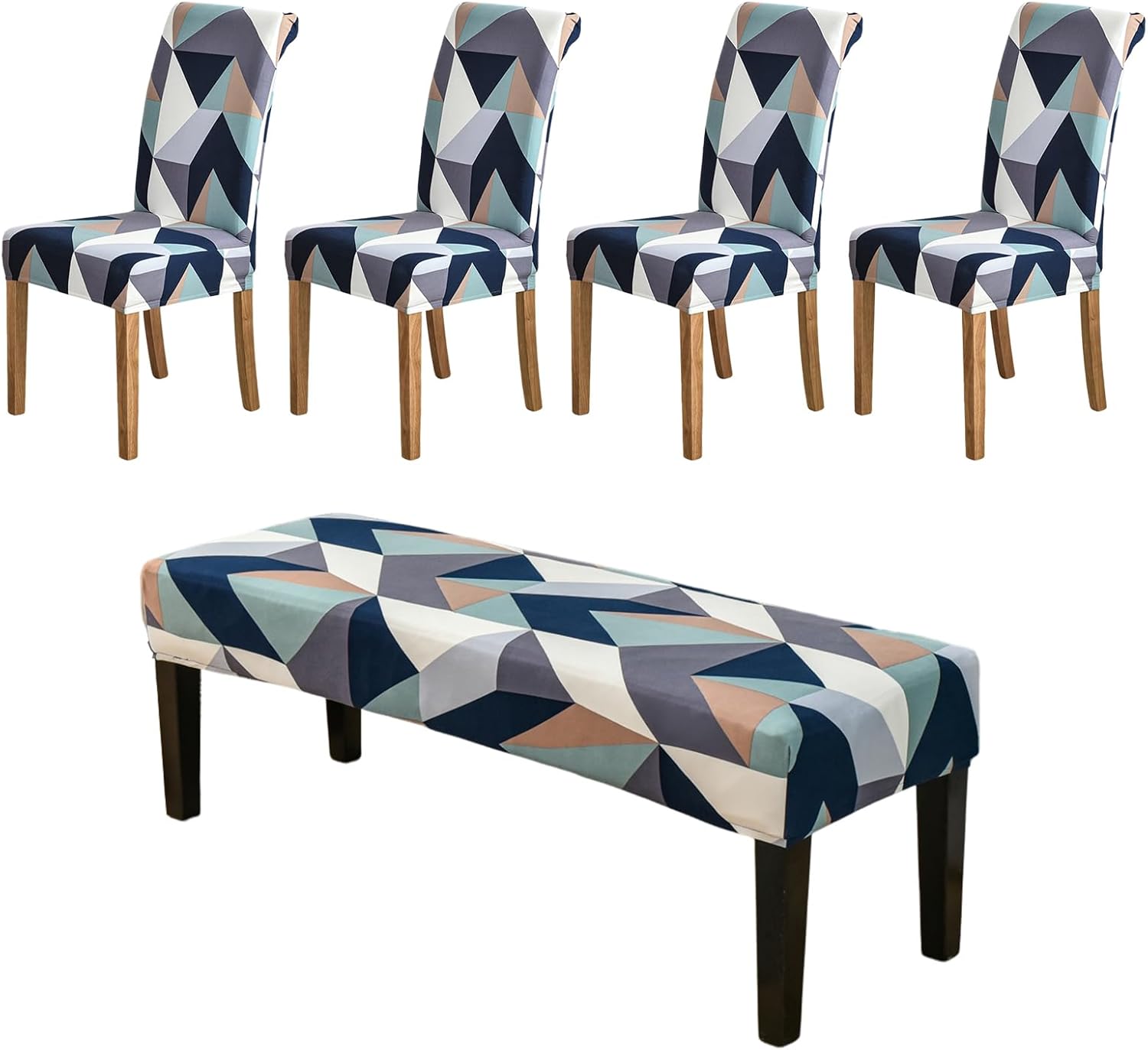 CRFATOP 4 PCS Dining Room Chair Covers Slipcovers with Bench Chair Cover Stretch Dining Chair Covers Washable Parsons Chair Slipcover Upholstered Bench Slipcover for Hotel Ceremony Banquet,A28