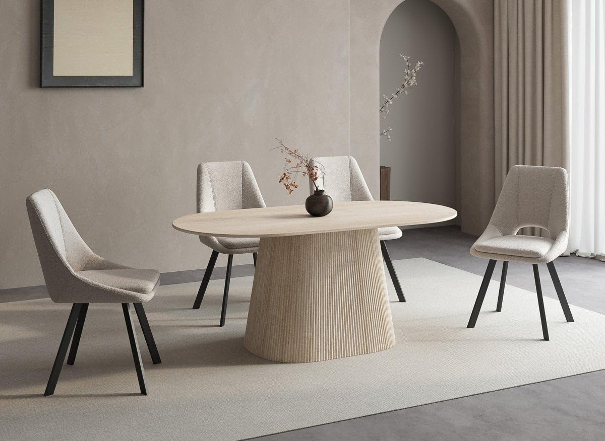 Table à manger ovale 6 places en composite de marbre beige Tiana