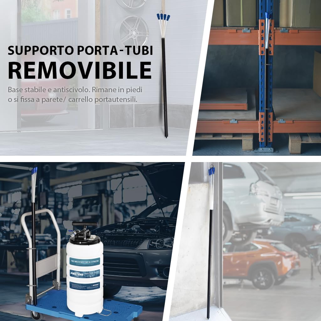 FIRSTINFO Estrattore Olio Pneumatico/Manuale 15L, Prodotto a Taiwan, con Manometro, 5 Tubi di Aspirazione, Sonda Ultra Sottile 3,5 x 4,5 mm, A1106EUY5