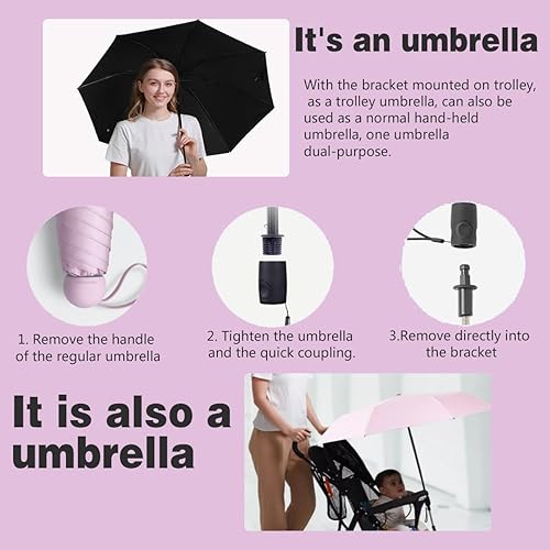 Miniatura 7 de Cochecitos de bebé, parasol universal con clip para cochecito de bebé con protección UV (rosa)
