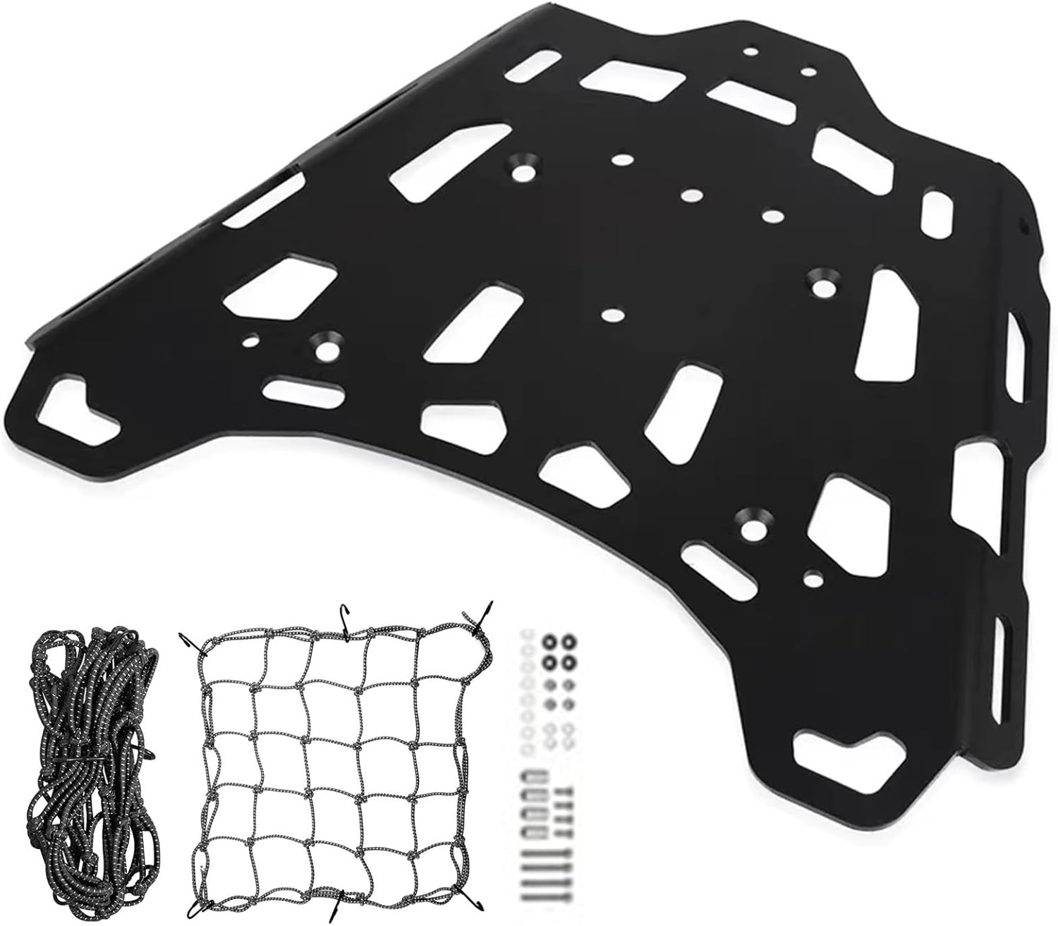 Universal Motorcycle Rear Luggage Rack Compatible with Triumph Tiger 900 Rally GT 850 Sport Easy Installation Cargo Carrier Bracket with 2Pcs Reflective Bungee Cargo Net Motorbike Accessories