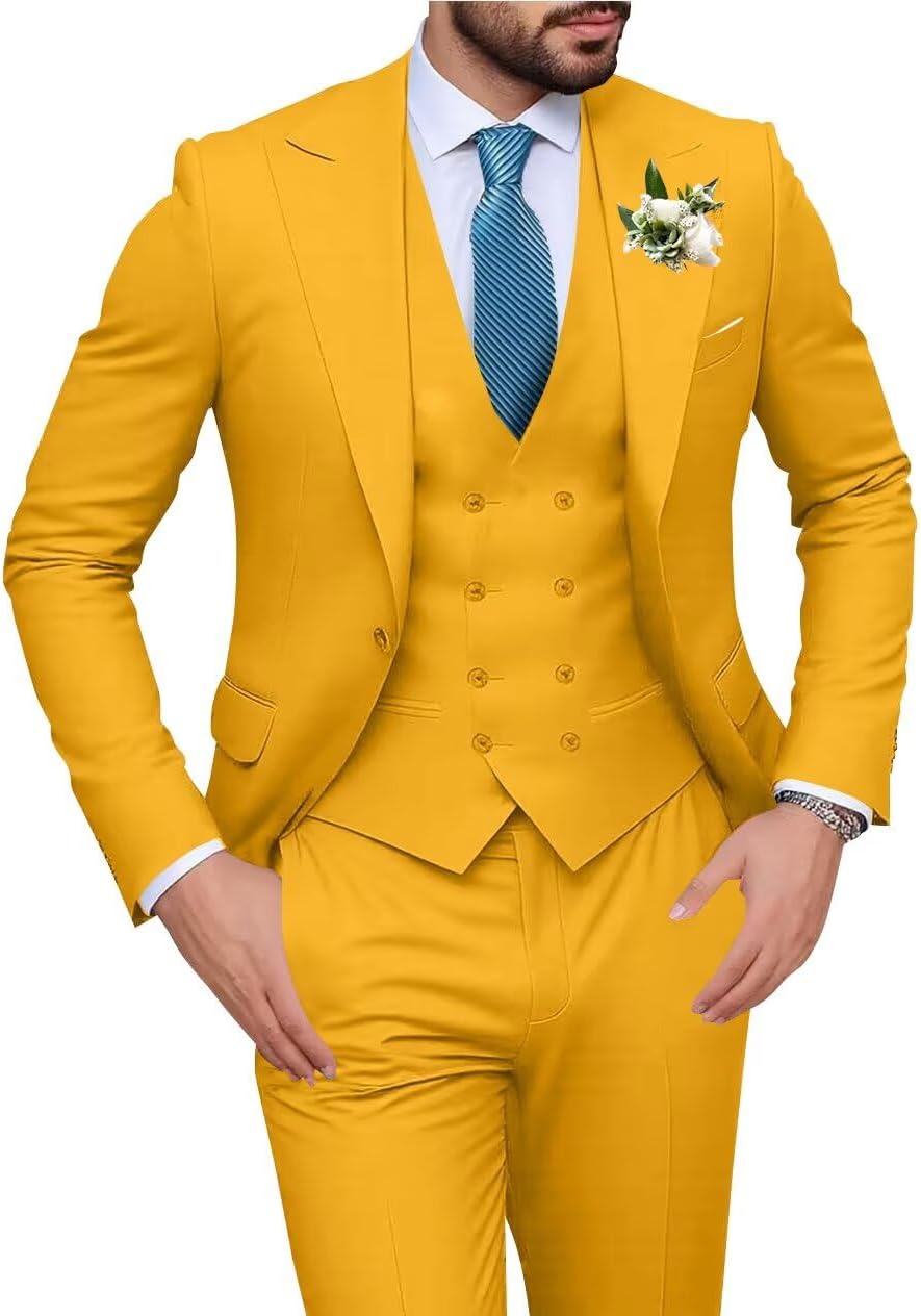 Mens Slim Fit 3 Piece Suit Set Double Breasted Men Suit for Wedding Mens Tuxedo Set Casual Business Prom Suits