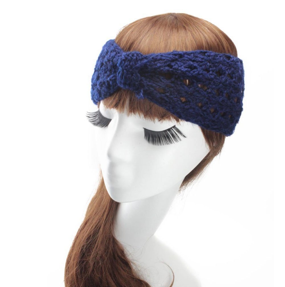 YSJOY Ethnic Bohemian Hollow Cable Knitted Winter Turban Headband Ear Warmer Wide Head Wrap Twist Knit Hair Band for Women Girls Navy Blue