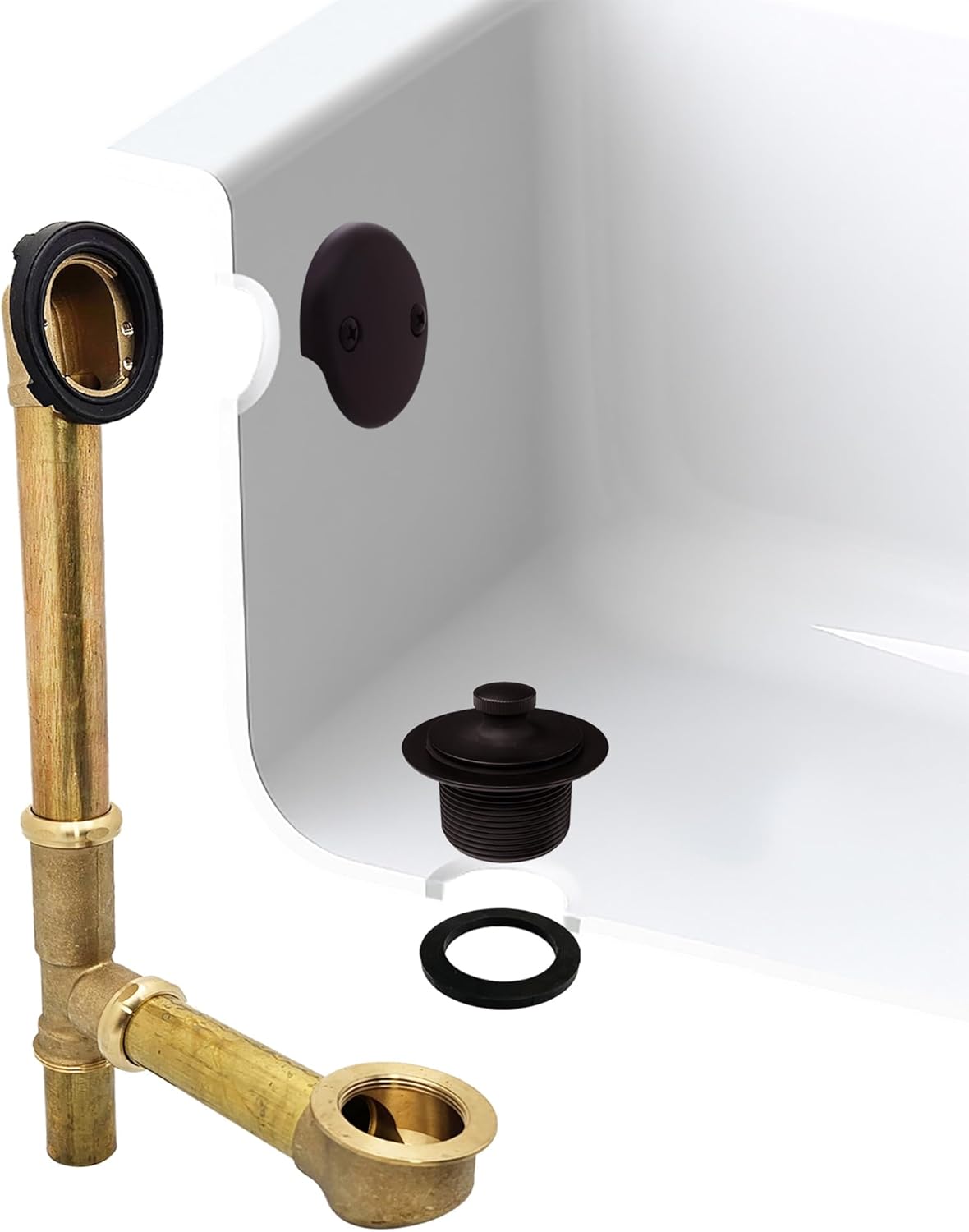 Westbrass A321-12 14" Brass Bath Waste & Overflow Assembly with Twist & Close Drain Plug and 2-Hole Faceplate, Oil Rubbed Bronze