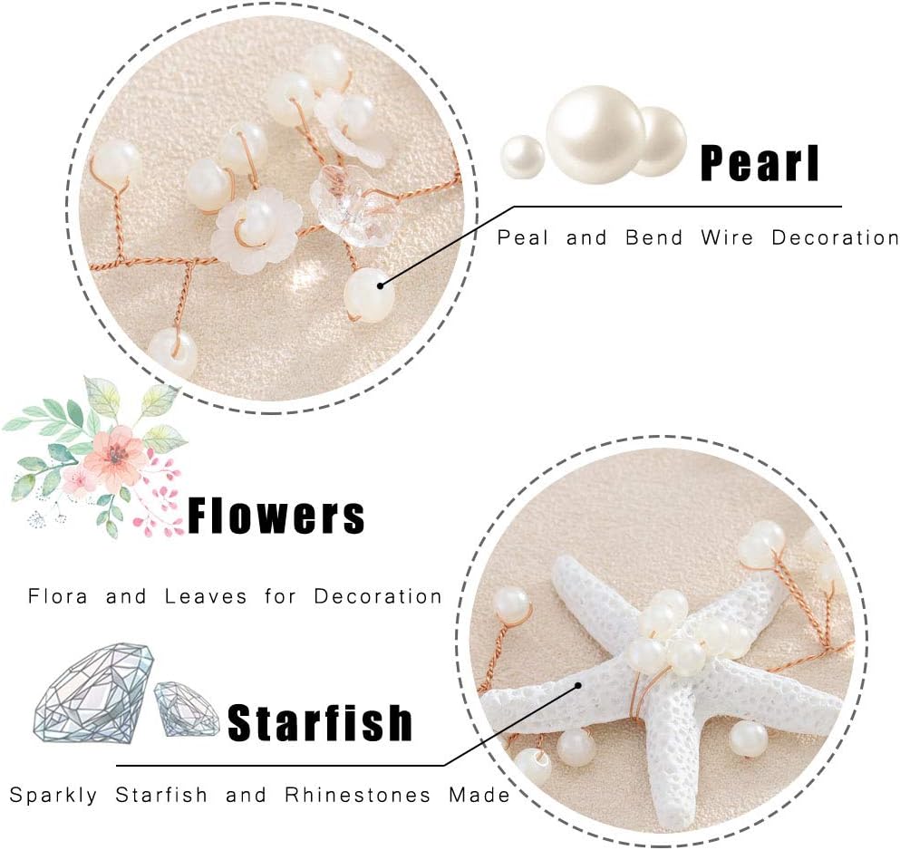 Unicra Wedding Starfish Headpiece Bridal Wedding Hair Vine Hair Accessories for Brides and Bridesmaids (23.6 Inches) (Rose Gold) - Image 5