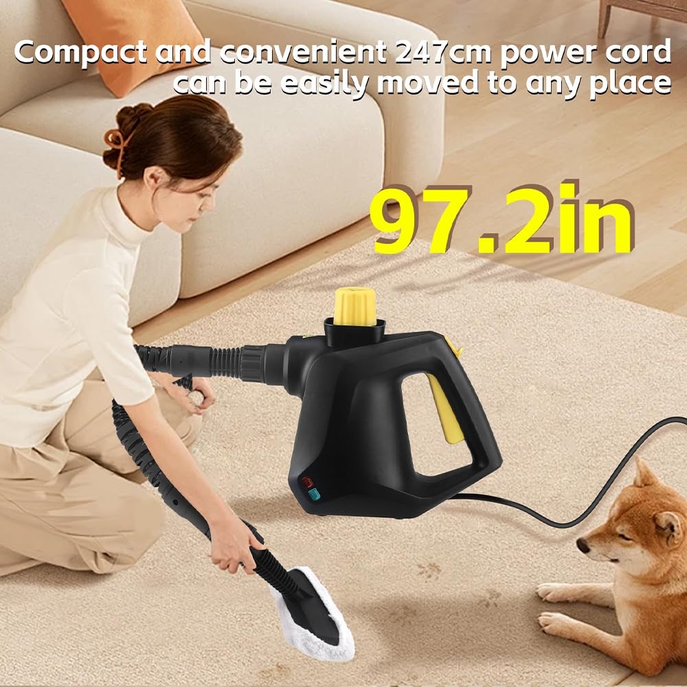 Pulitore a vapore portatile per cucina, 115 °C, rimuove il grasso, 6 ugelli inclusi, cavo da 247 cm, chiusura di sicurezza per la casa