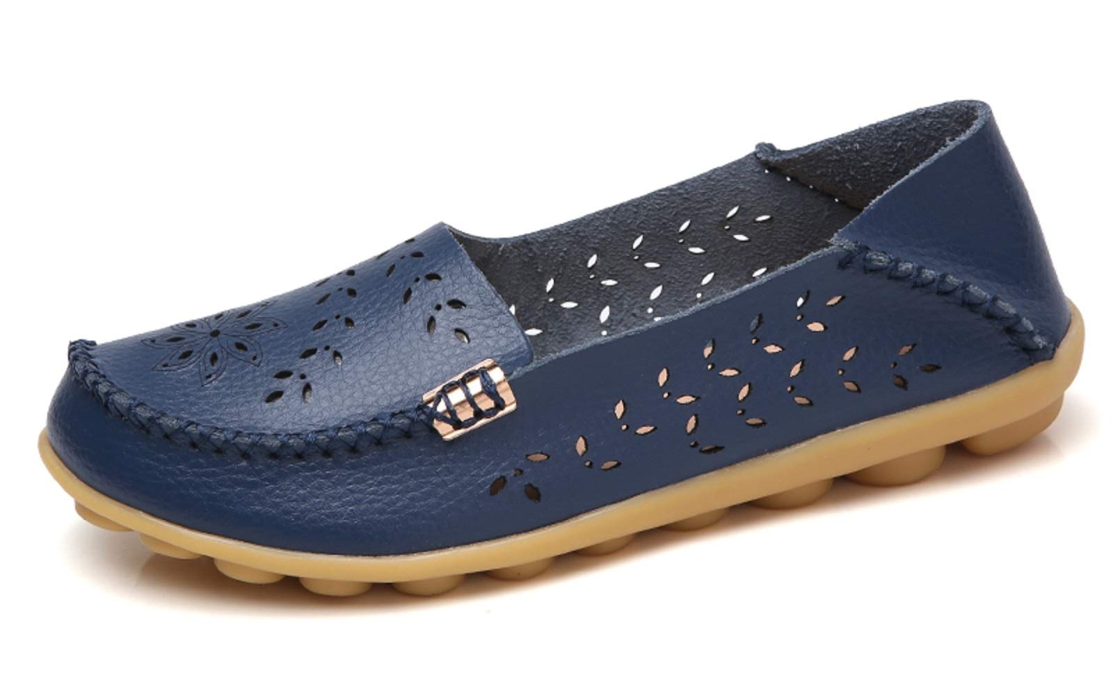 VenusCelia Women's Natural Comfort Walking Flats Loafer(8.5 M US,Navy/Cutout)